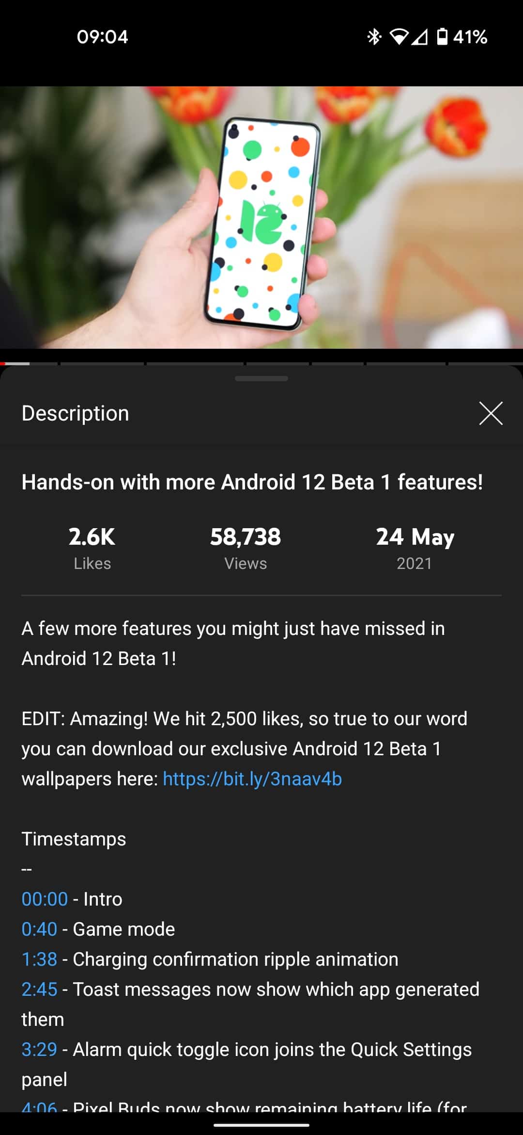 Giao diện người dùng mô tả YouTube được mở rộng