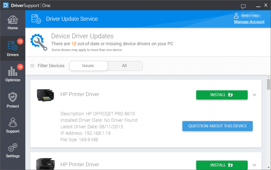 Giao diện của DriverSupport