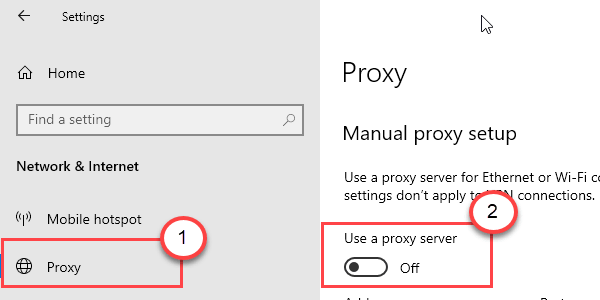 Máy chủ proxy Tắt cài đặt Tối thiểu
