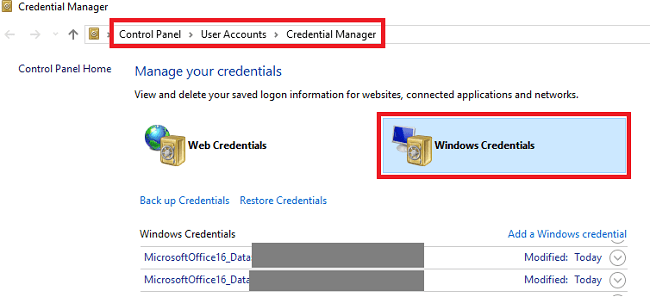 office-credentials-windows-10