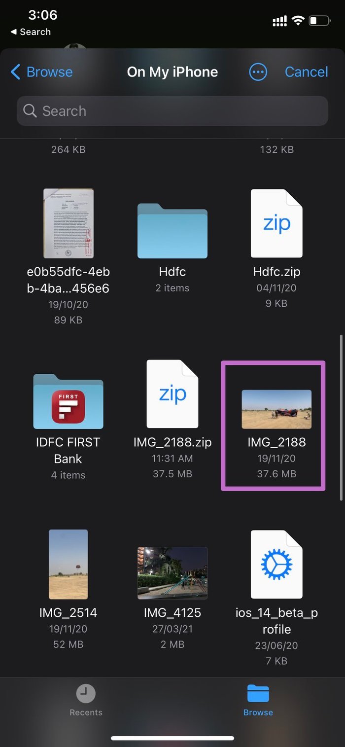 Chọn video từ ứng dụng tệp