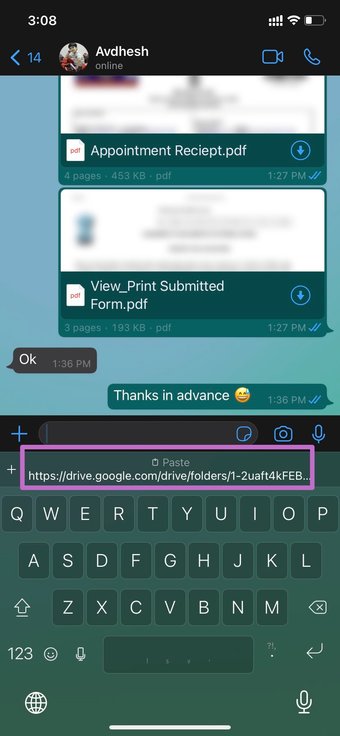 Paste google drive link in whatsapp