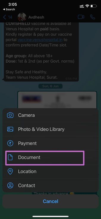 Gửi tài liệu trên whatsapp iphone