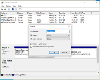 Disk Management Reformat Drive