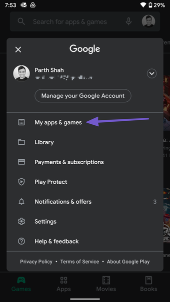Đi tới menu ứng dụng và trò chơi