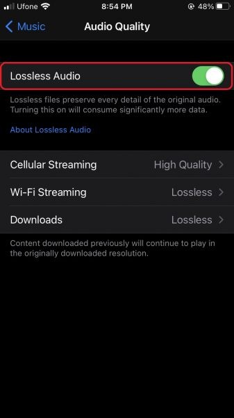Cách bật Apple Music Lossless Audio