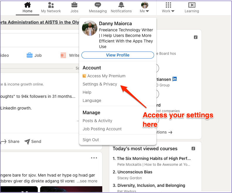 Chế độ ngủ đông cài đặt tài khoản Linkedin
