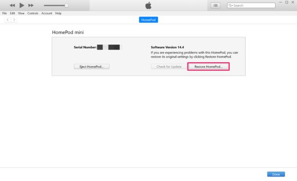Cách khôi phục HomePod Mini với PC hoặc Mac