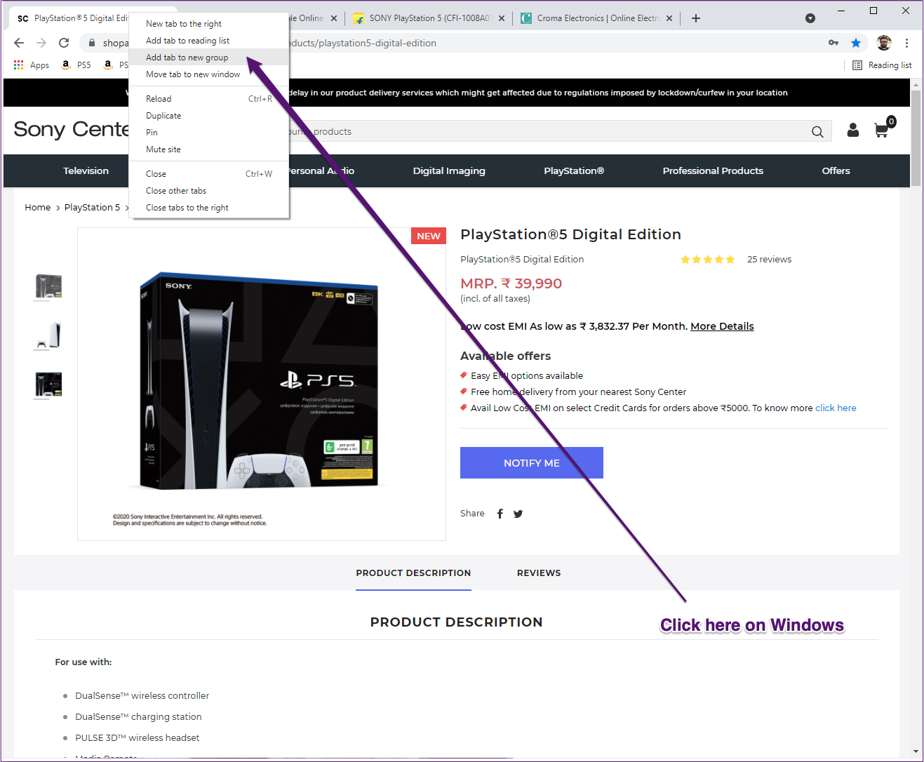 Các tab Google Chrome Windows