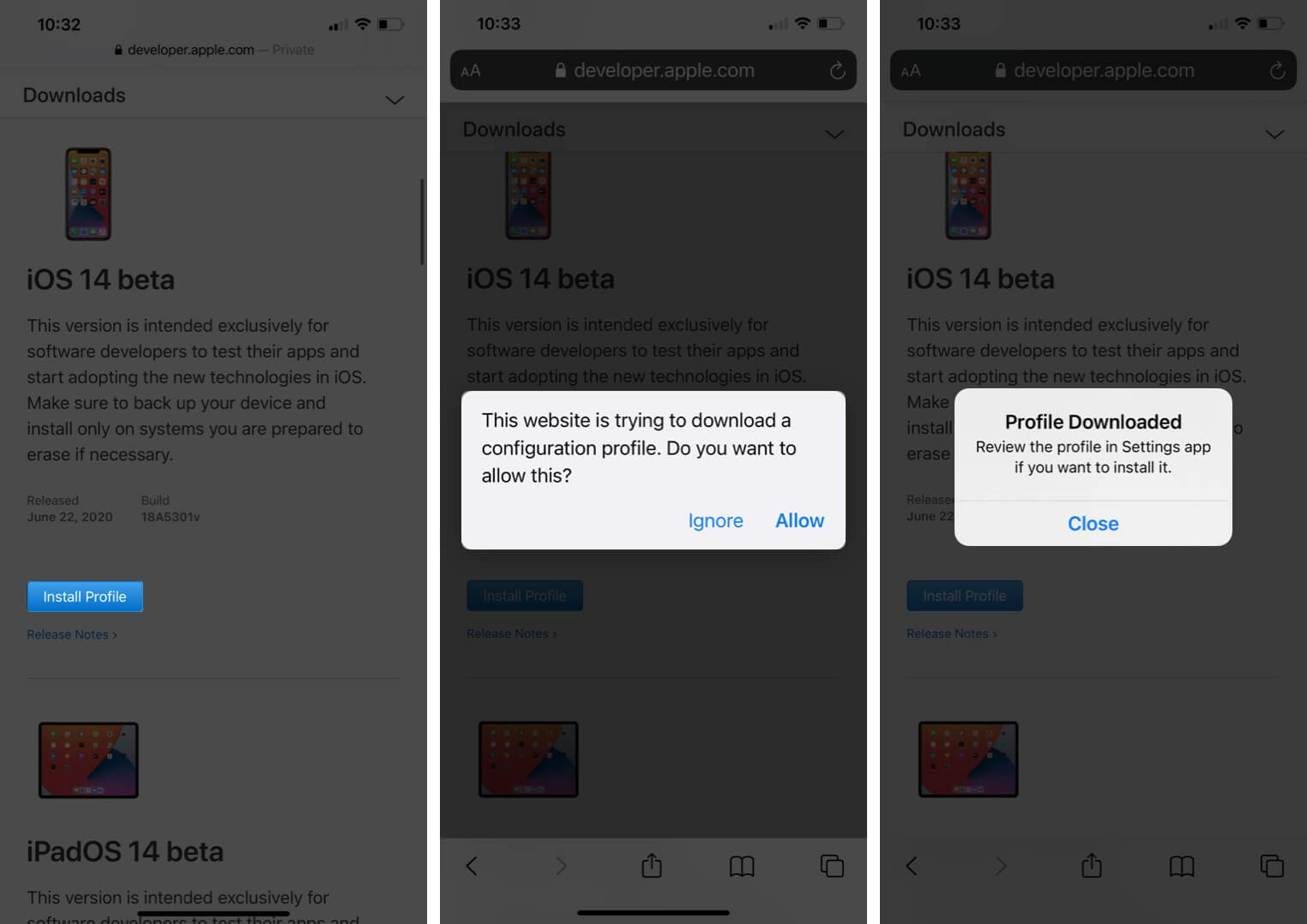 cài đặt ios 14 từ tài khoản Developert trên iphone