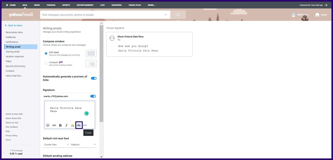 Tạo chữ ký email trên yahoo mail bước 6