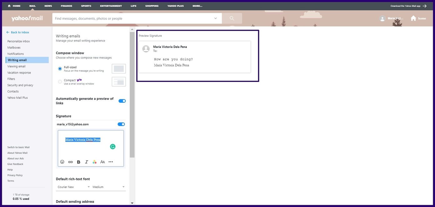 Tạo chữ ký email trên yahoo mail bước 8