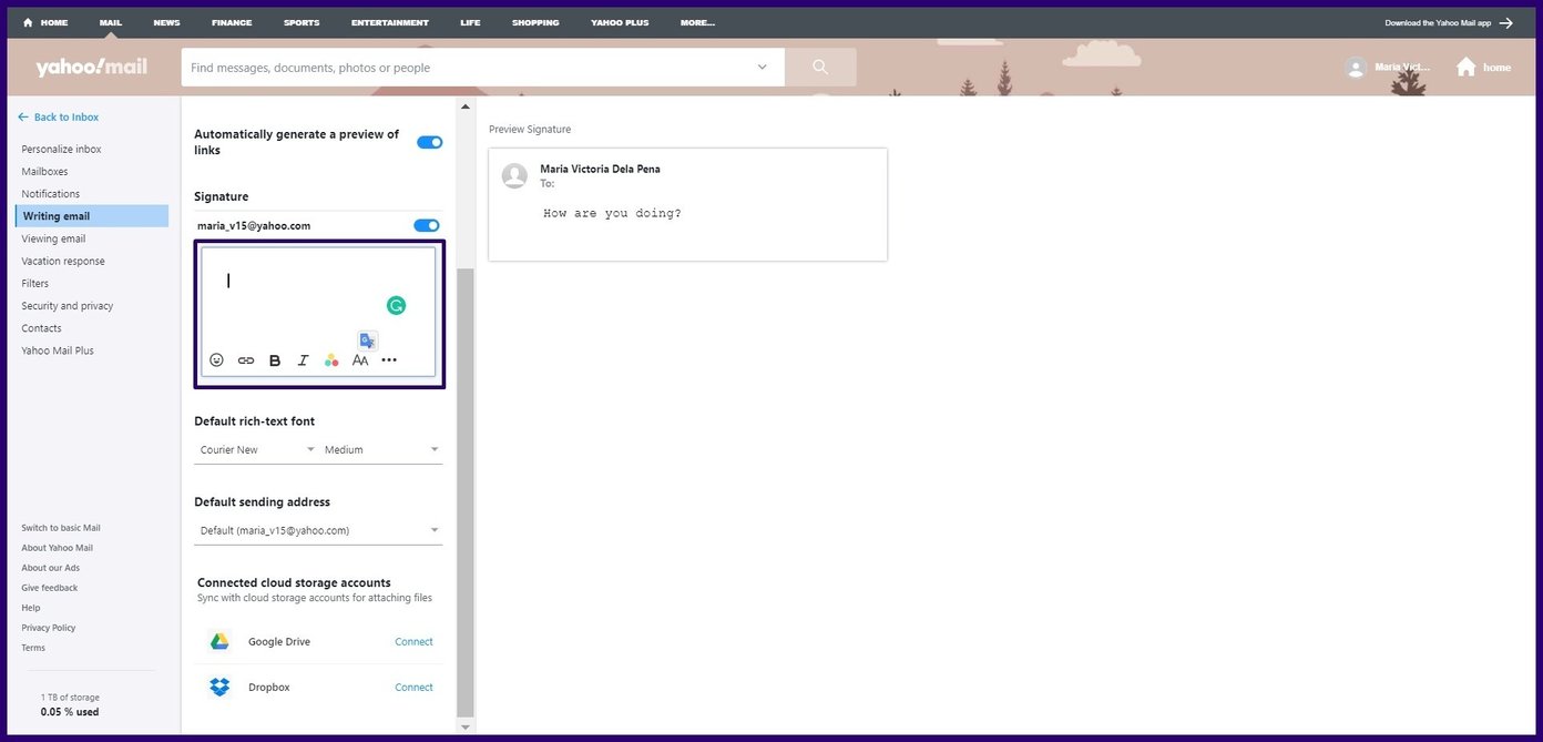 Create email signature on yahoo mail step 24