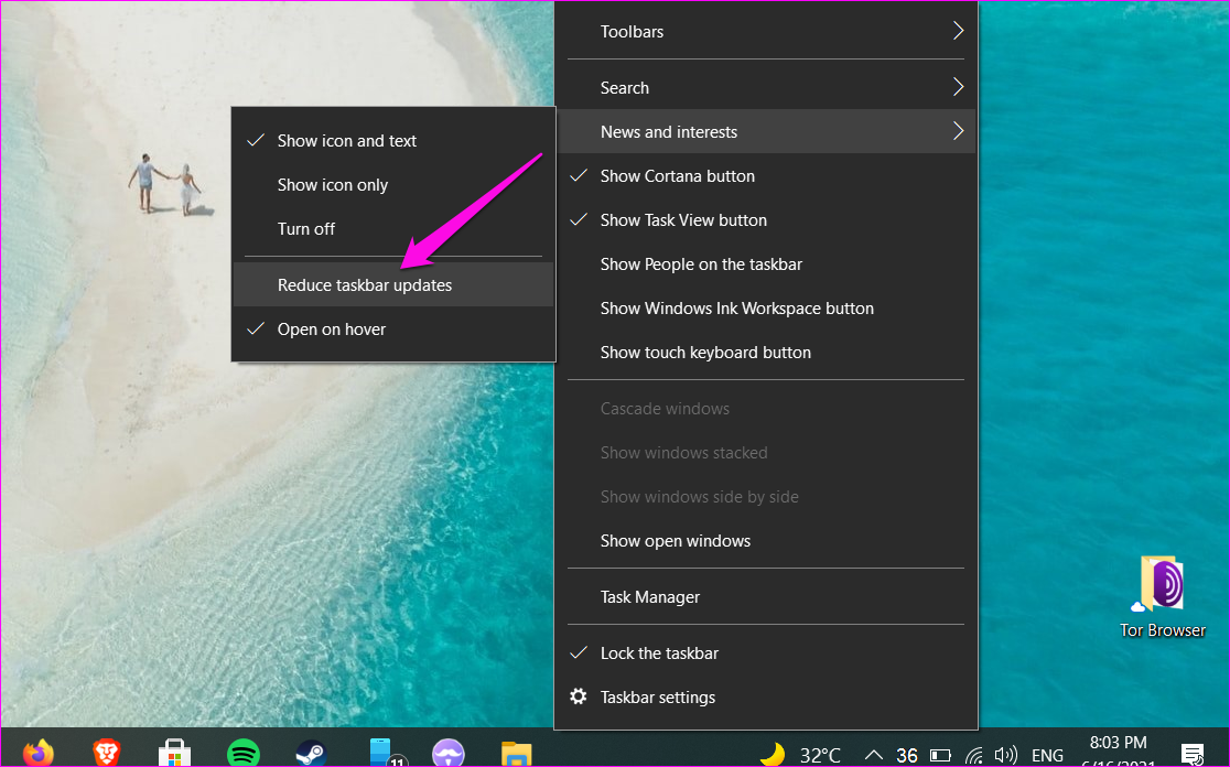 Tắt Bật Tiện ích Thanh tác vụ Tin tức và Sở thích trong Windows 10 6