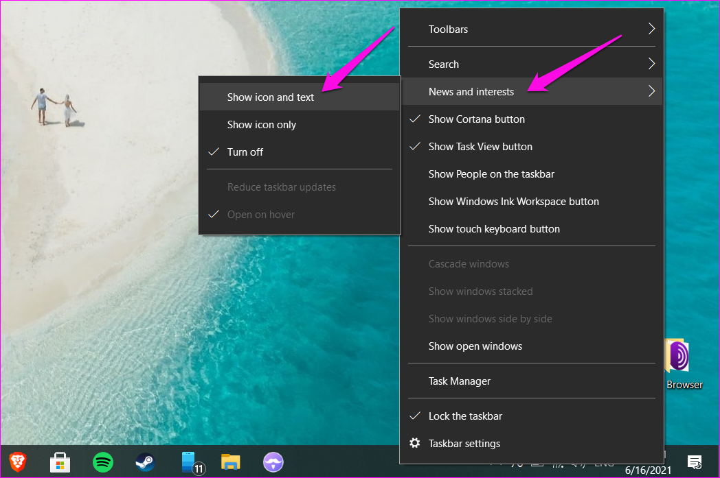 Tắt Bật Tiện ích Thanh tác vụ Tin tức và Sở thích trong Windows 10 2