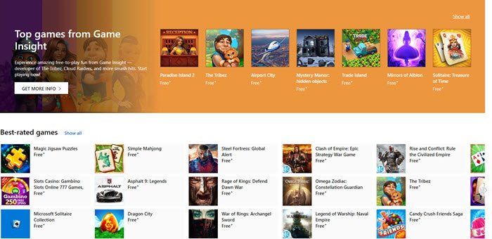 Trò chơi dành cho Kích thước Windows 10 từ Microsoft Store