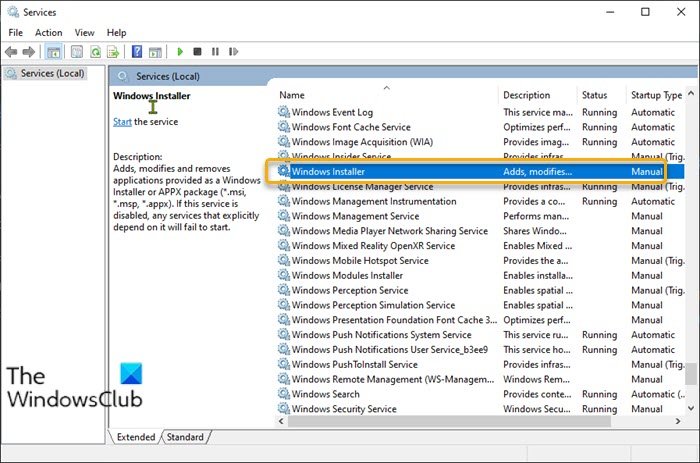 Dịch vụ Windows Installer bị thiếu