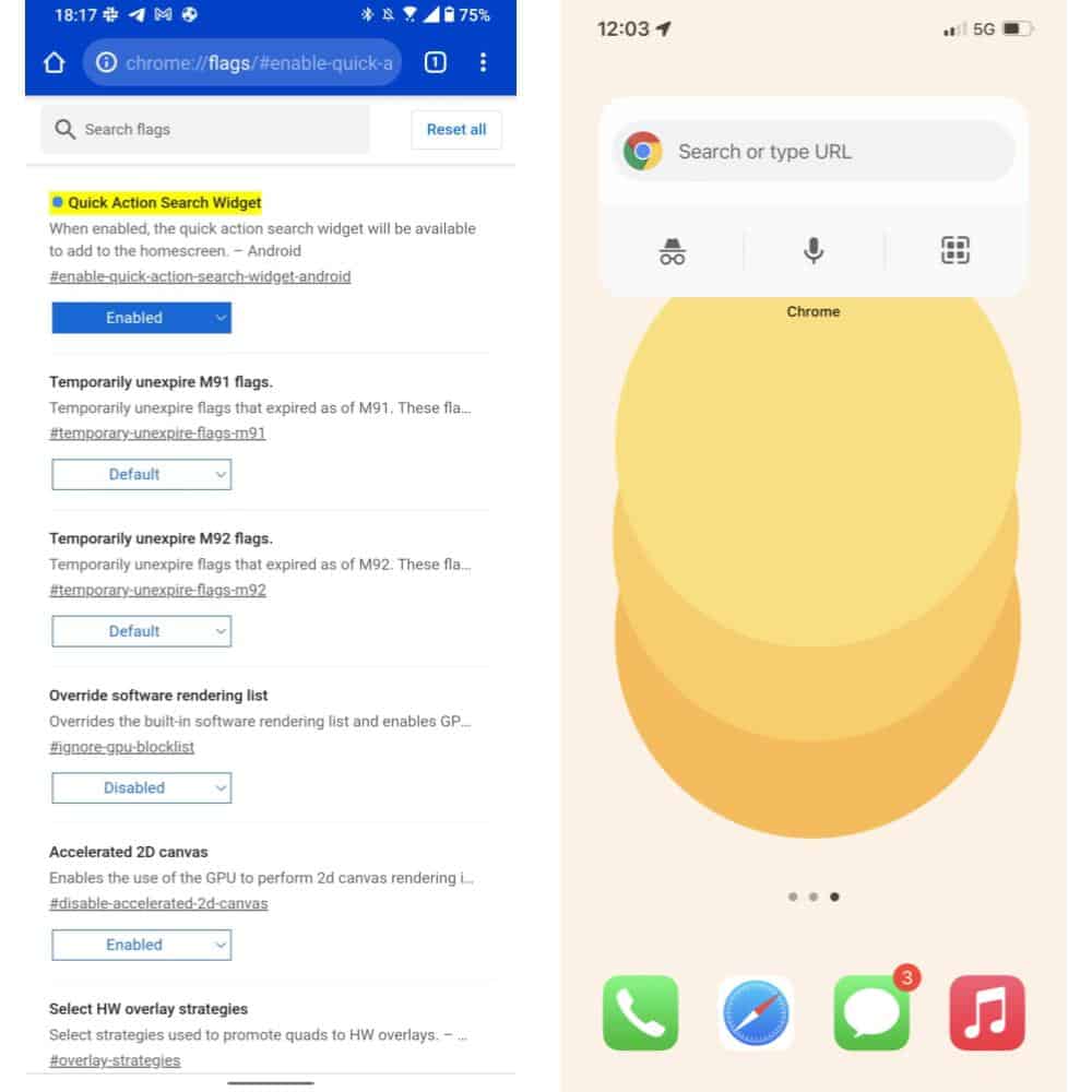 Chrome Canary Quick Search Widget Android iOS from Android Police