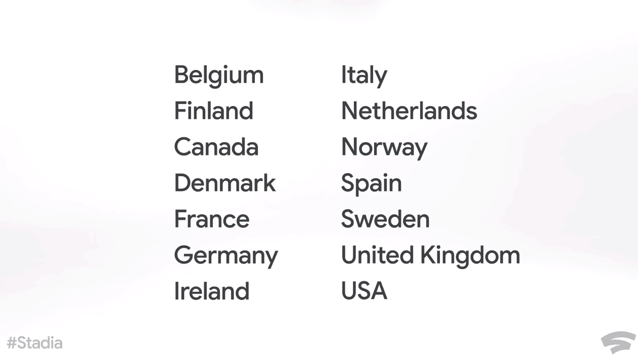Các quốc gia ra mắt Stadia