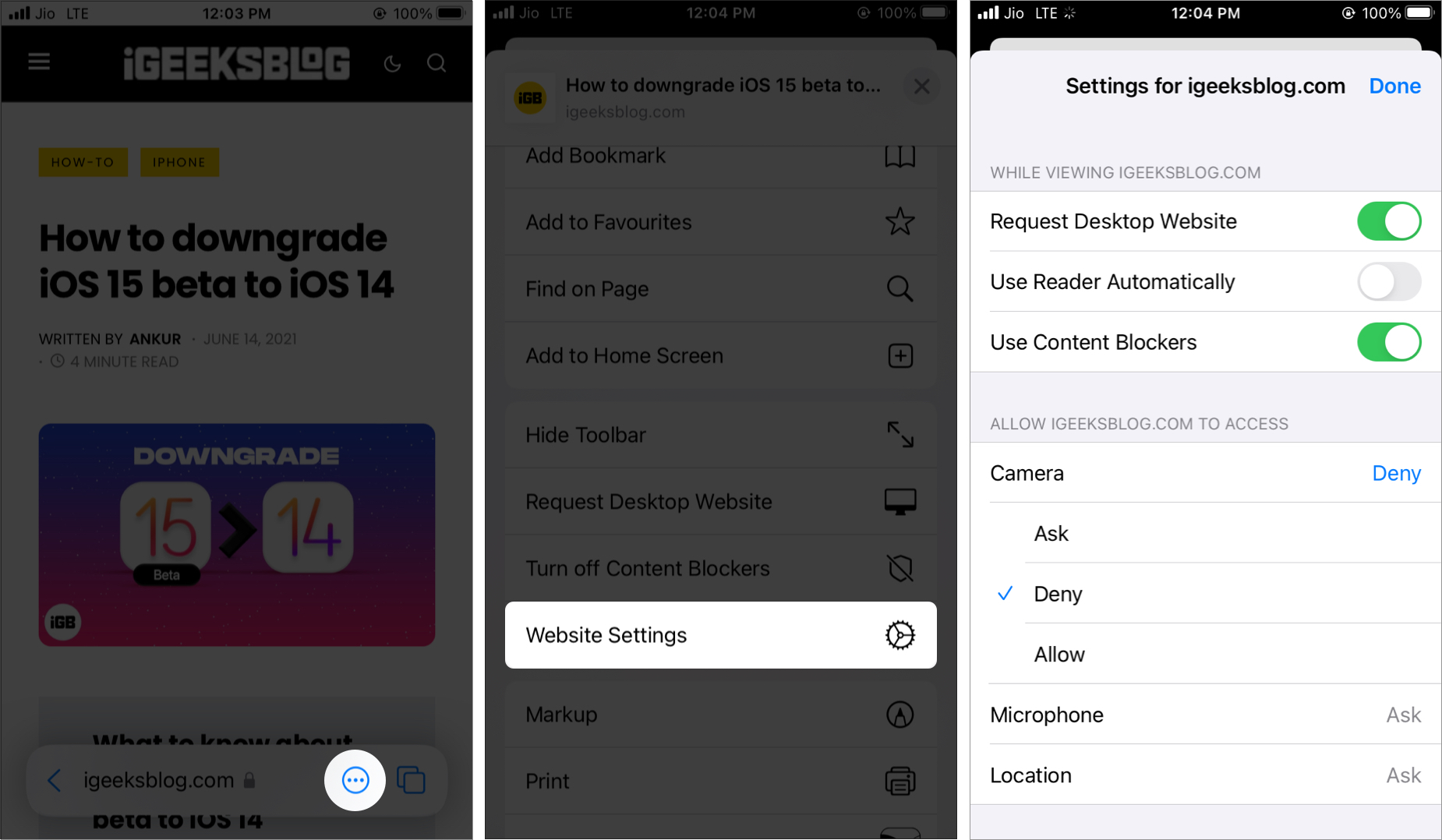 Cài đặt trang web khác trong iOS 15 Safari