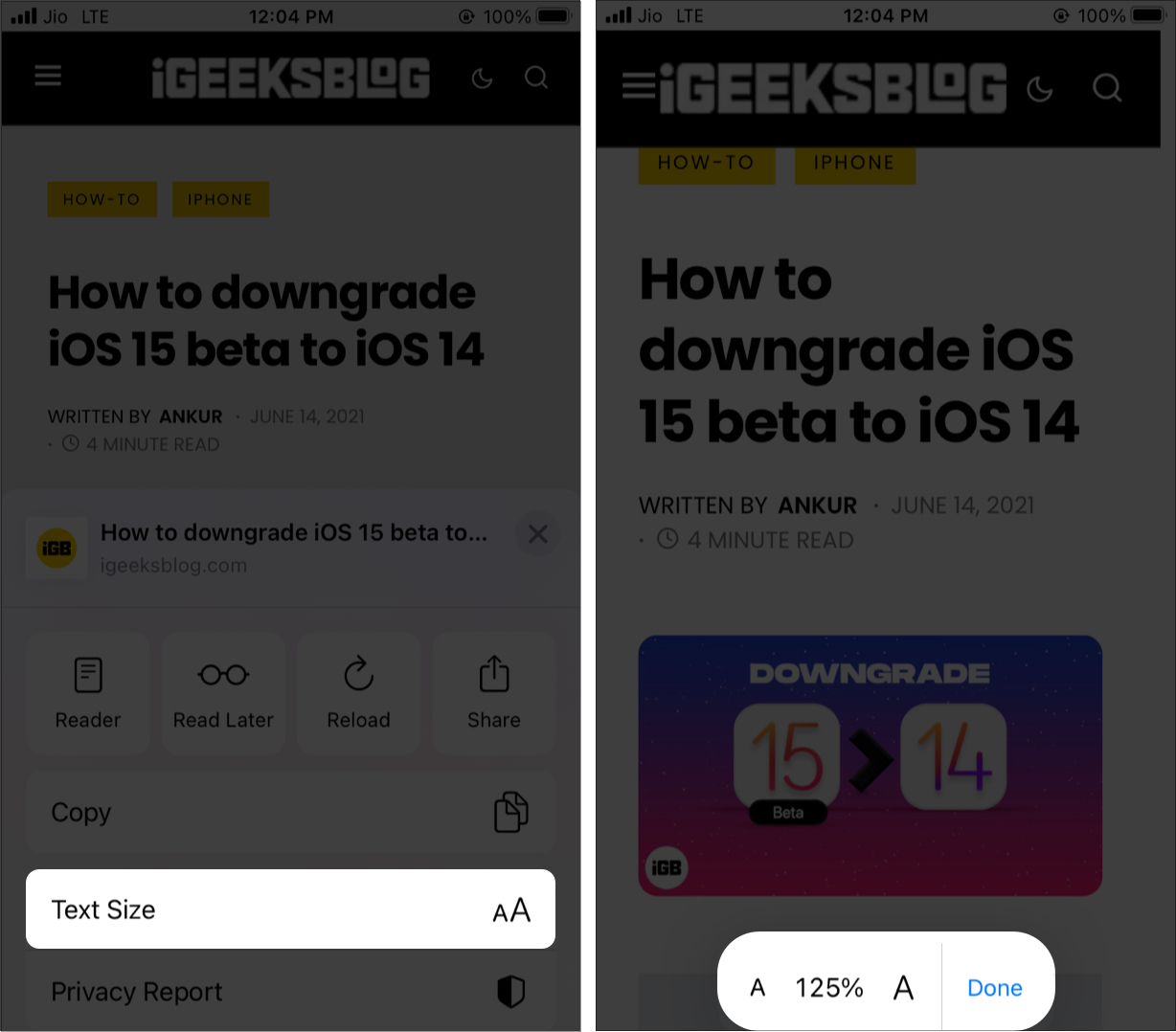 Thay đổi kích thước văn bản cho trang web trong iOS 15