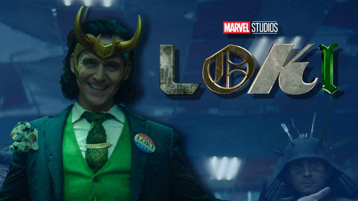 Tác phẩm quảng cáo'Loki'với biểu trưng và lớp phủ màu xanh lam