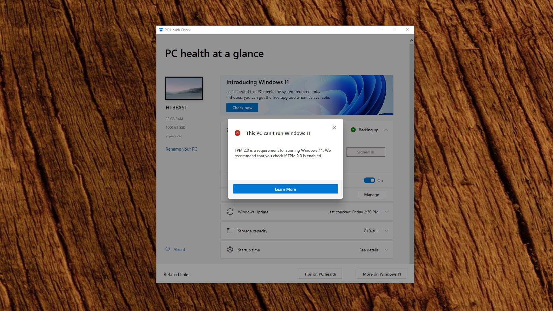 Chương trình sức khỏe PC cho biết PC không thể chạy Windows 11