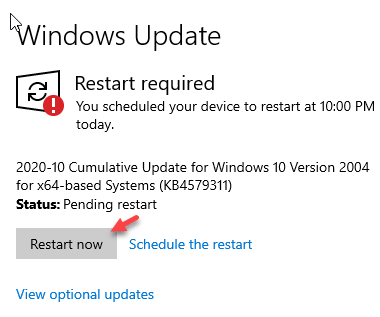 Xem bản cập nhật tùy chọn Khởi động lại ngay bây giờ Min