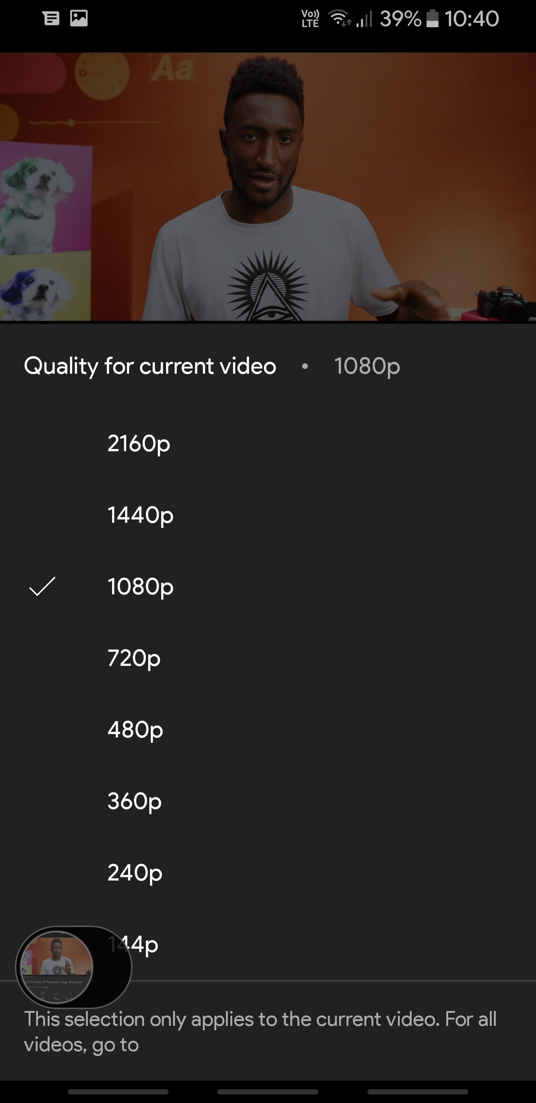 Bộ chọn chất lượng video cũ của YouTube Vanced Ảnh chụp màn hình (2)