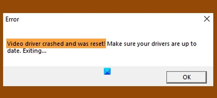 Trình điều khiển video bị lỗi và đã được đặt lại