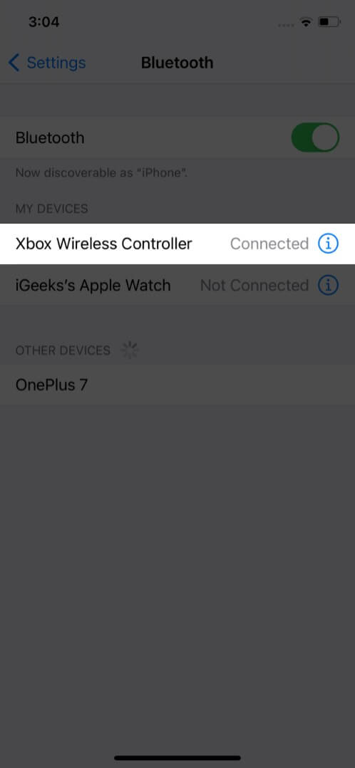 Chọn Bộ điều khiển không dây Xbox từ cặp av của bạn thiết bị chạy được trên iPhone