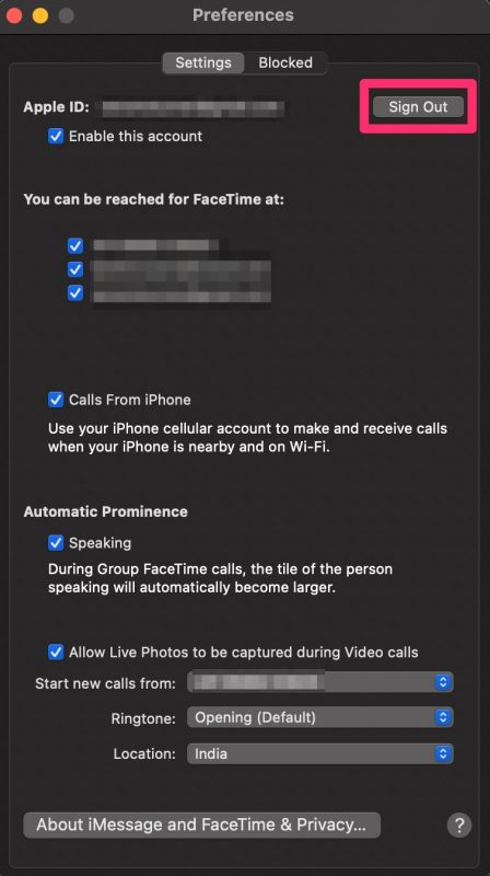 Cách thay đổi tài khoản FaceTime trên Mac