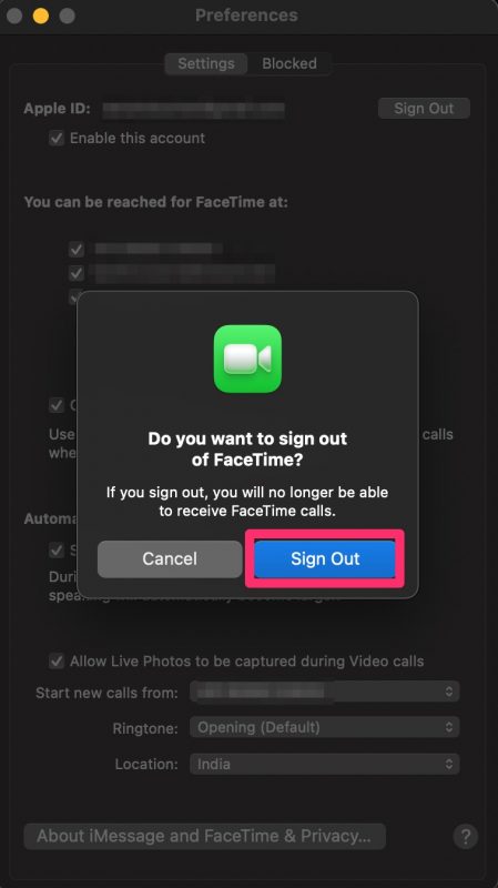 Cách thay đổi FaceTime Tài khoản trên Mac