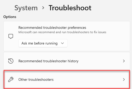 Trình khắc phục sự cố khác Tối thiểu