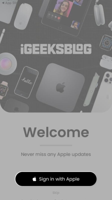 Màn hình đăng nhập trong ứng dụng iGeeksBlog iPhone