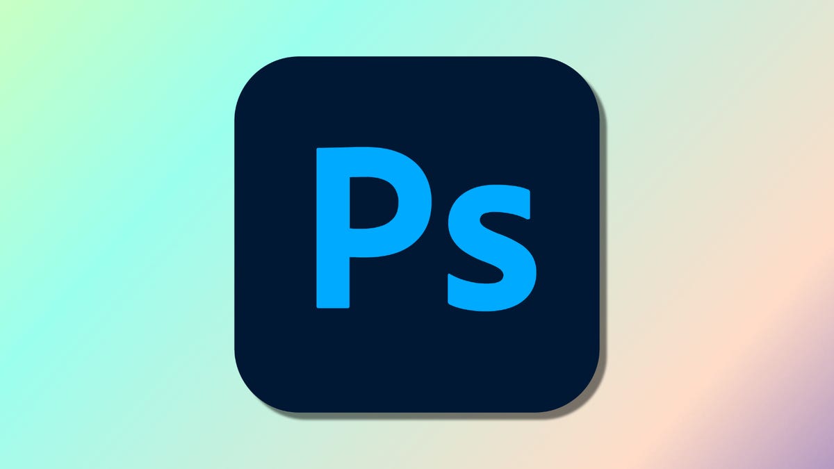 Biểu trưng Adobe Photoshop trên phông nền nhiều màu