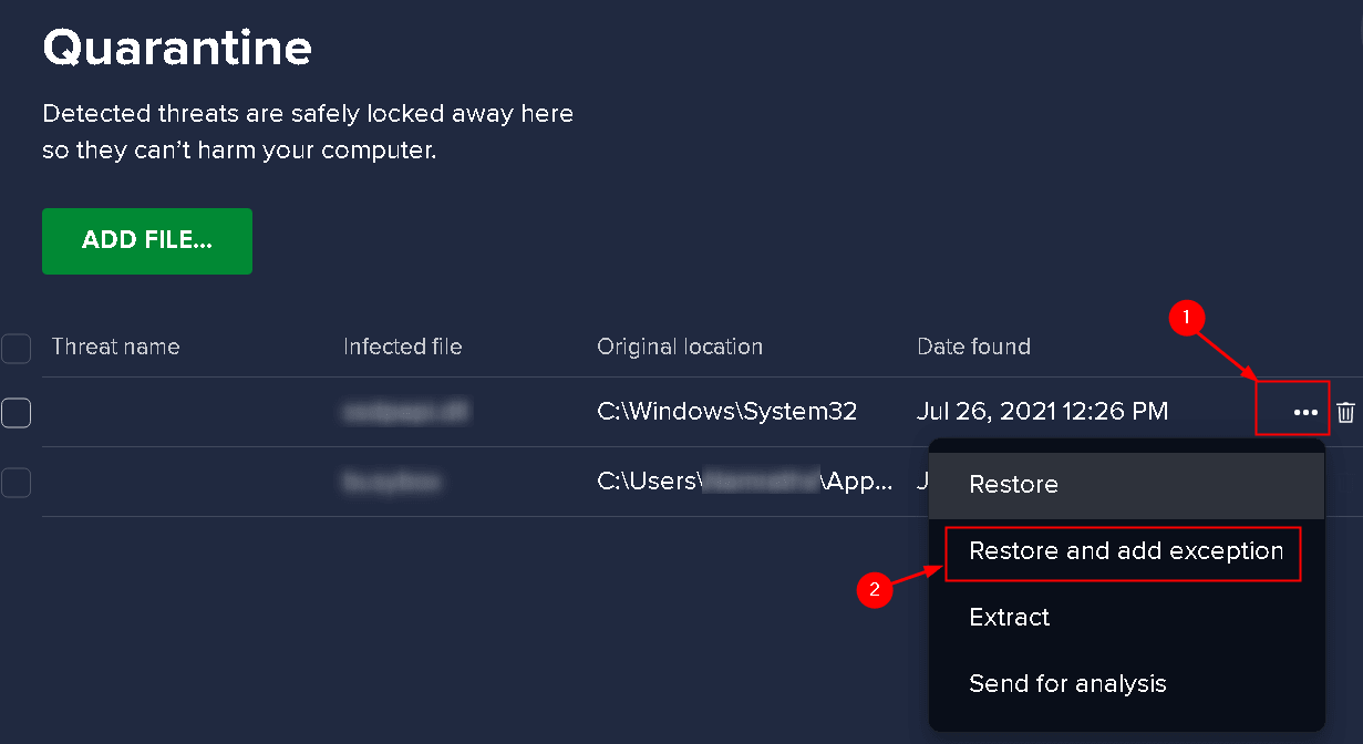 Avast Quarantine Discord Các tệp tin khôi phục và thêm ngoại lệ Min