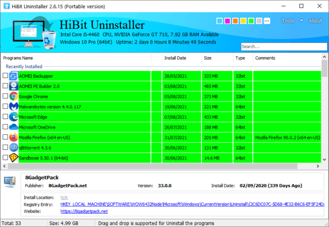 Giao diện chính của Hibit Uninstaller