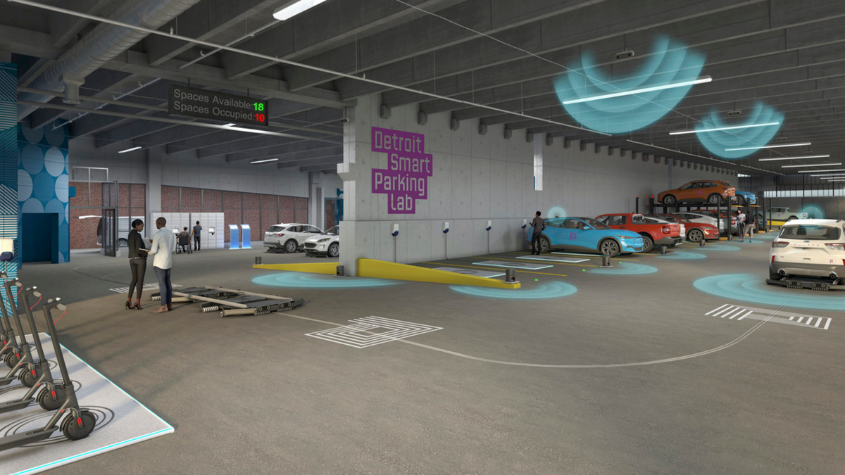 Hình minh họa xe thông minh trong Detroit Parking Lab.