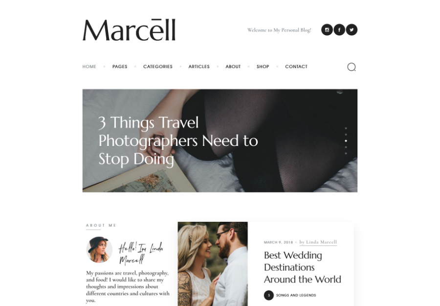 Marcell | 20+ Layouts Multi-Concept Tema WordPress de blog e revista pessoal