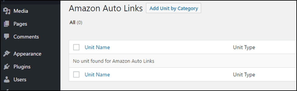 Configurações do Amazon Auto Links no painel do WordPress