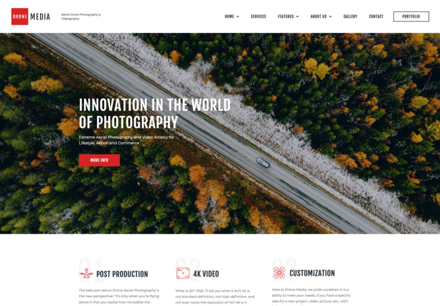 Drone Media | Fotografia aérea e videografia WordPress Theme + Elementor