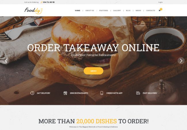 Fooddy 24/7-Tema WordPress de Pedidos e Entrega de Alimentos + RTL