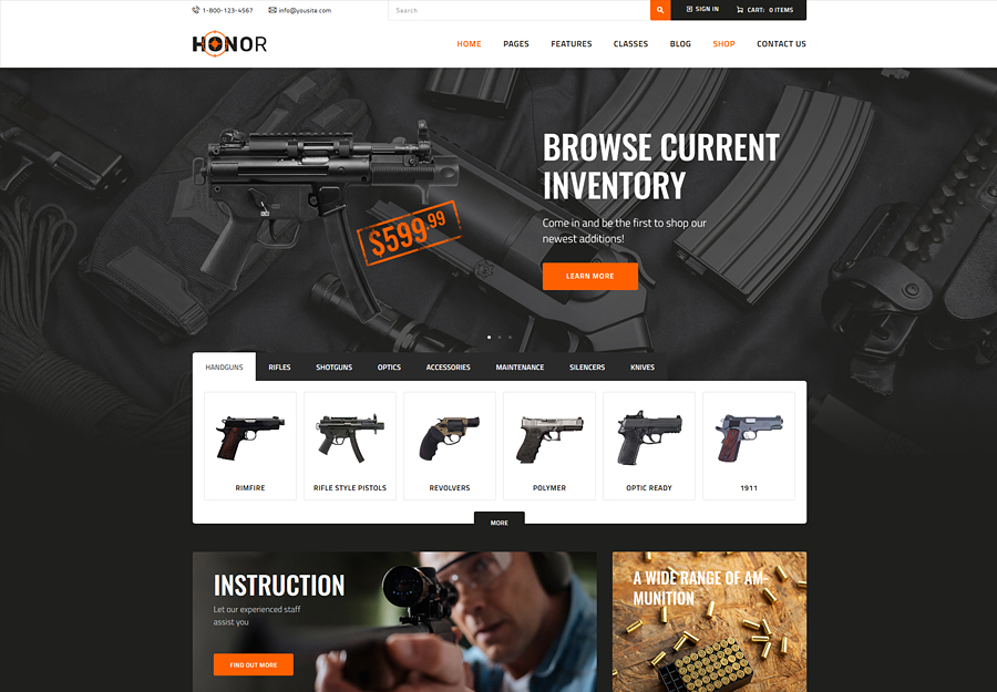 Honor | Shooting Club & Weapon Store WordPress Theme