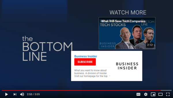 Uma imagem do canal do Business Insider no YouTube que mostra um CTA.