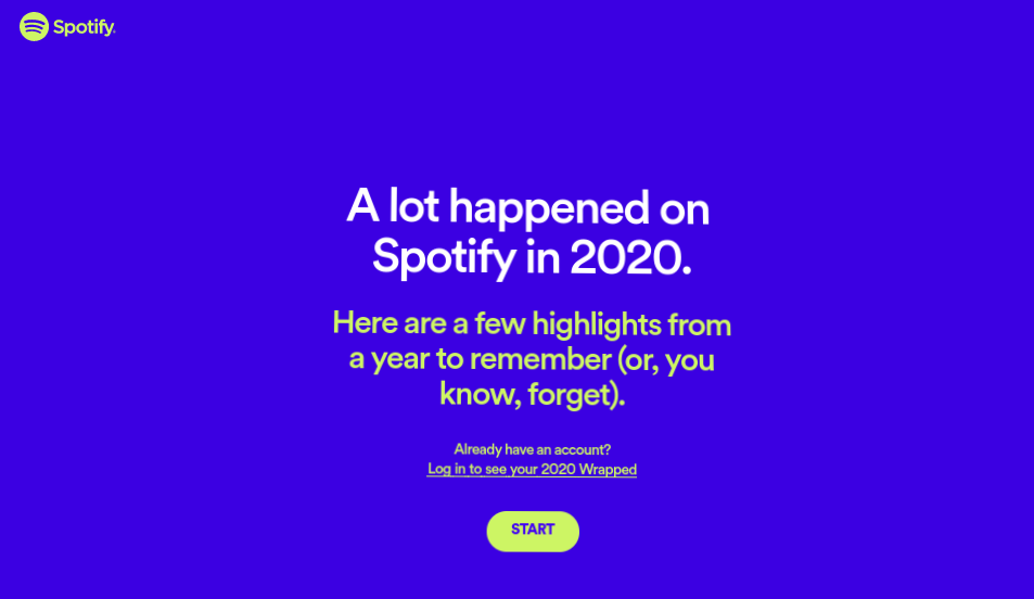 O site Spotify 2020 Wrapped.