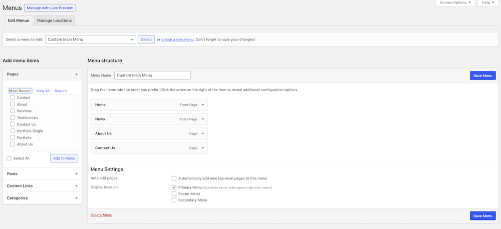 Making a website navigation meny in WordPress