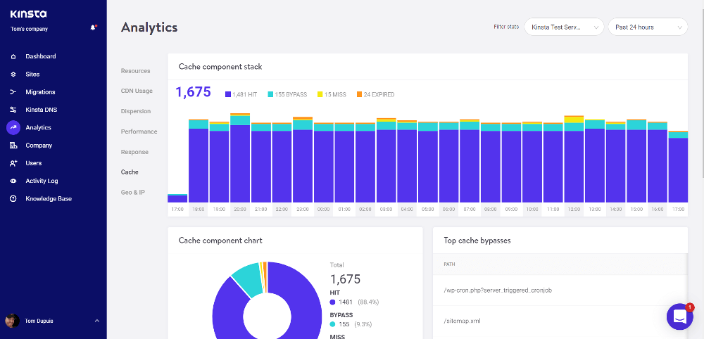 Cache do Kinsta Analytics