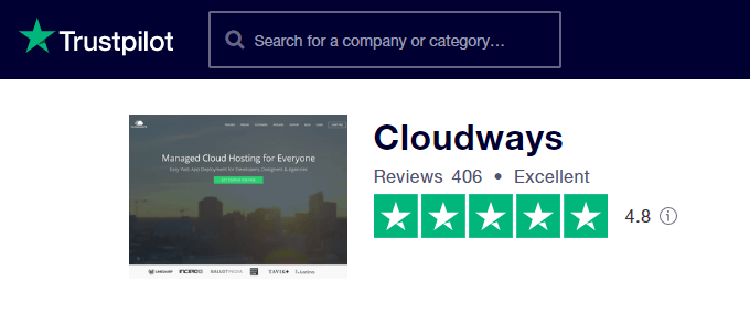 Cloudways TrustPilot Rating