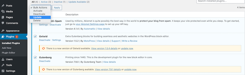 atualizar manualmente o WordPress